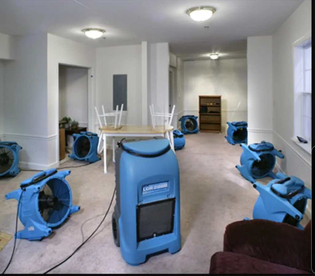 Air movers and dehumidifier setup for Water Damage Restoration in Bloomington